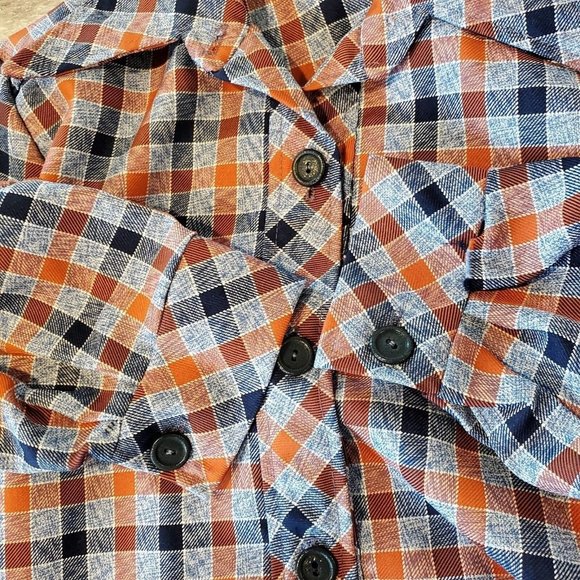 Vintage 70s Womens Sz M Plaid Button Up Jacket Blue Orange Unlined Pockets Retro - Picture 5 of 9